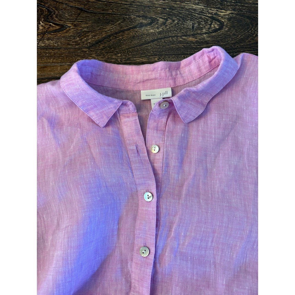 J. Jill Love Linen Tunic Top Women XL Lavender 3/4 Sleeve Button Front - Picture 5 of 9
